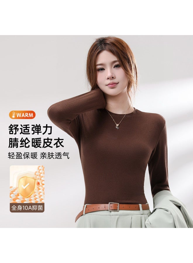 Modal Basic Solid Color Round Neck Long Sleeve Simple Inner Wear Top For Women - Image 3