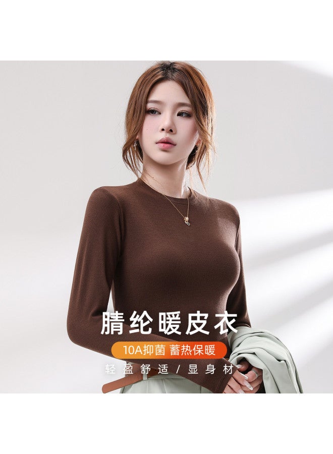 Modal Basic Solid Color Round Neck Long Sleeve Simple Inner Wear Top For Women - Image 2