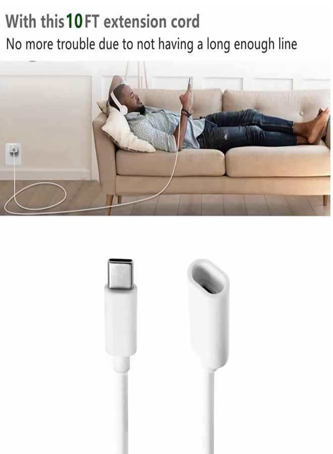 xsdtech 10ft Long Type C Extension Cable, USB C Male to Female Extender Cord Compatible with Ring Pan-Tilt Indoor Cam (2024 Release)， Mag-Safe Charger， iPhone16 /15 (White, 10FT) - Image 4