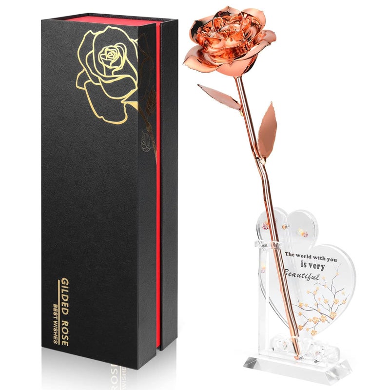 Anthonic Gold Dipped Infinity Rose Last Forever Flower Decor, Birthday Gift for Women in Her Birthday Valentines Day Mothers Day, Resin Preserved Rose | Anniversary Present for Mom (Rose Gold) - Image 1