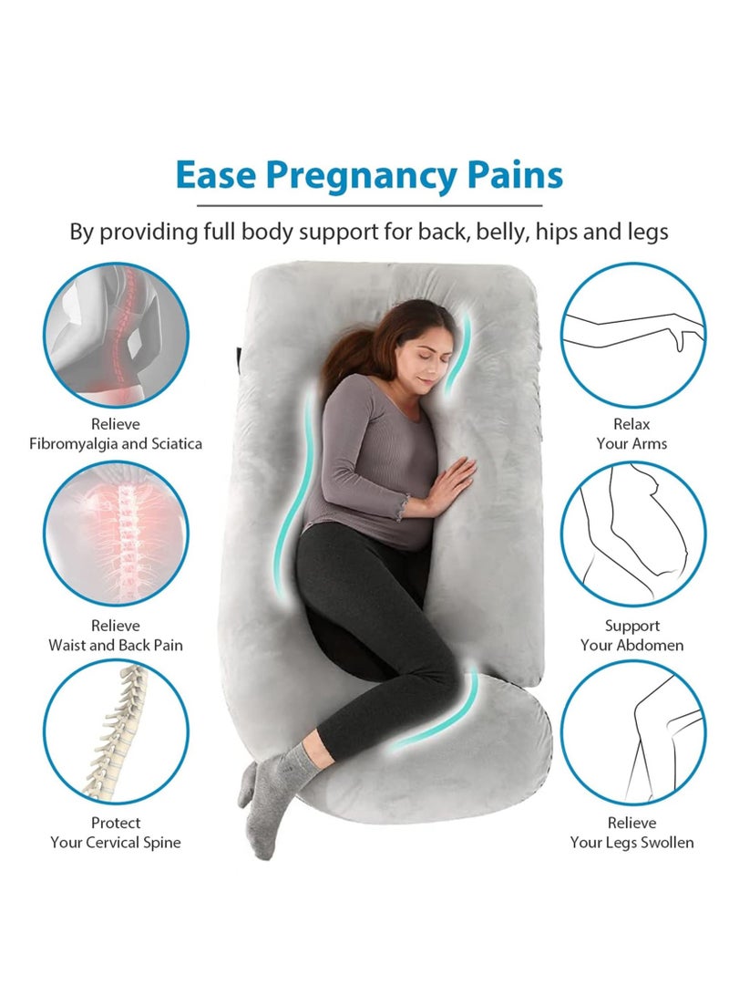 وسائد الحمل وسائد الحمل للنوم على شكل حرف U لدعم الجسم بالكامل للظهر والوركين والساقين والبطن للنساء الحوامل مع غطاء مخملي قابل للغسل قابل للإزالة (رمادي وأسود) - Image 2