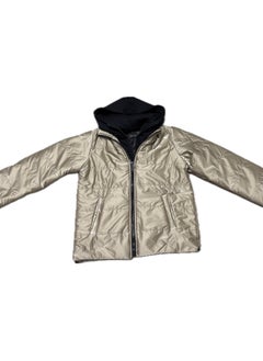 champagne Puffer Jacket with Black Hood