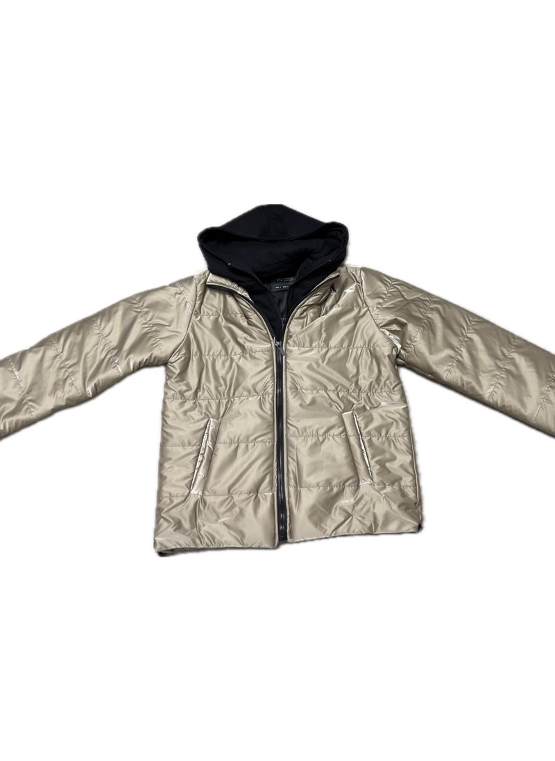 Maker - champagne Puffer Jacket with Black Hood - Image 1