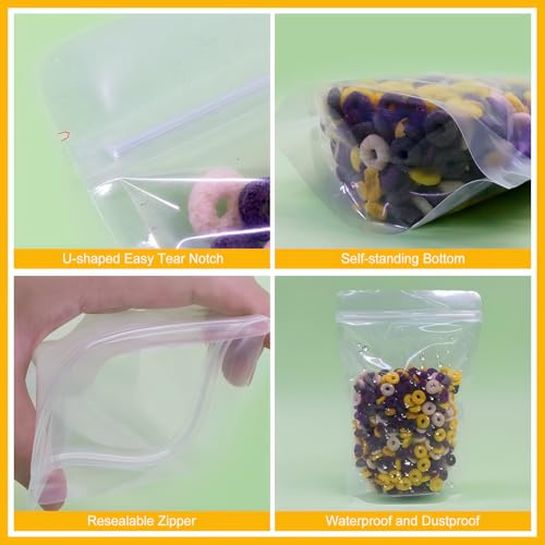 SumDirect 100pcs 5.1x7.8 Inches Clear Stand Up Food Bags, Resealable Zipper Stand-up Reusable Food Pouches Snack Packing Bag with Tear Notch Heat Resealable for Storing, Cookie, Snack Tea and Drinking - Image 4