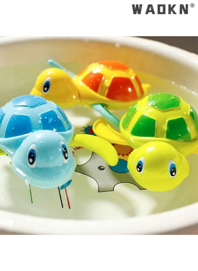 دبليو أيه أو كي أن 3 قطع من لعبة سلحفاة حمام سباحة للأطفال الصغار والسباحة في حوض الاستحمام وألعاب سلحفاة سباحة لطيفة للأولاد والبنات - Image 5