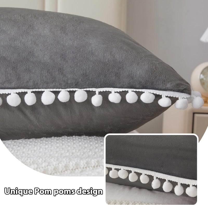 Cottonfry Ultra Soft Velvet Body Pillow Cover/Case Pillowcase with Hidden Zipper, Zippered Body Pillow Case (Gray with Pompom, 20x54) - Image 3