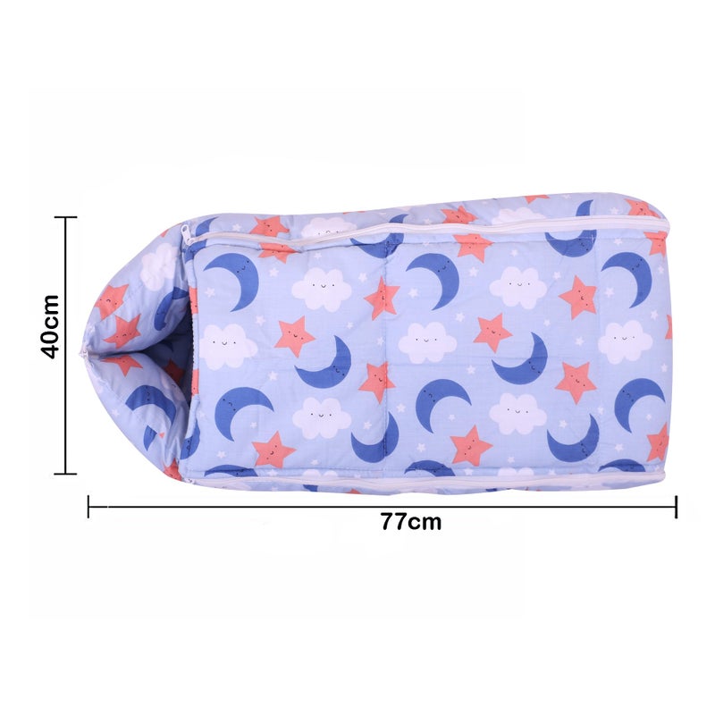 Nonibud Baby Cotton Sleeping Bed Cum Carrying Nest Bag with Storage Bag # Large Size 77 Cms X 40 Cms # 0-9 Months- SkyBlue Star Print (SkyBlue Moon) - Image 2