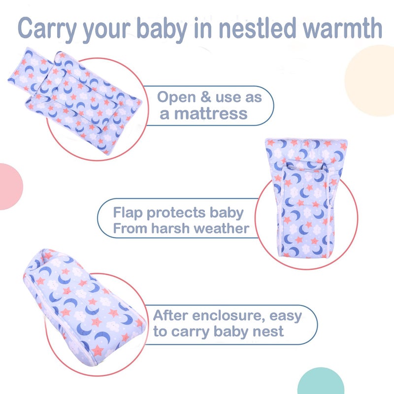 Nonibud Baby Cotton Sleeping Bed Cum Carrying Nest Bag with Storage Bag # Large Size 77 Cms X 40 Cms # 0-9 Months- SkyBlue Star Print (SkyBlue Moon) - Image 5