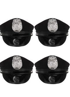 4 Packs Black Police Hat Cop Adults Unique Officer Stage Performance and Party Funny Costume Accessory for Party Favor Supplies, Novelty Toys