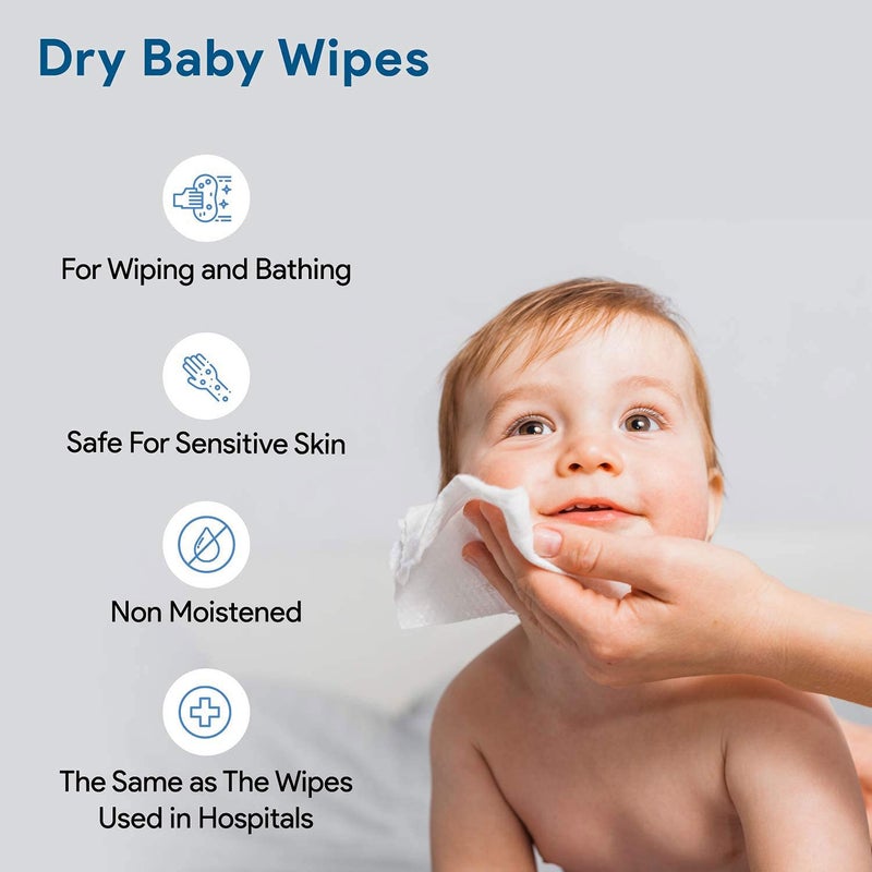 NYRA NYRA 100 Count Disposable Dry Wipes for Baby and Adults Ultra Soft Cotton Tissue Washcloths 8 x 8 Travel Size NonMoistened Cleansing Cloths for Adults Incontinence Baby Body and Face - Image 3