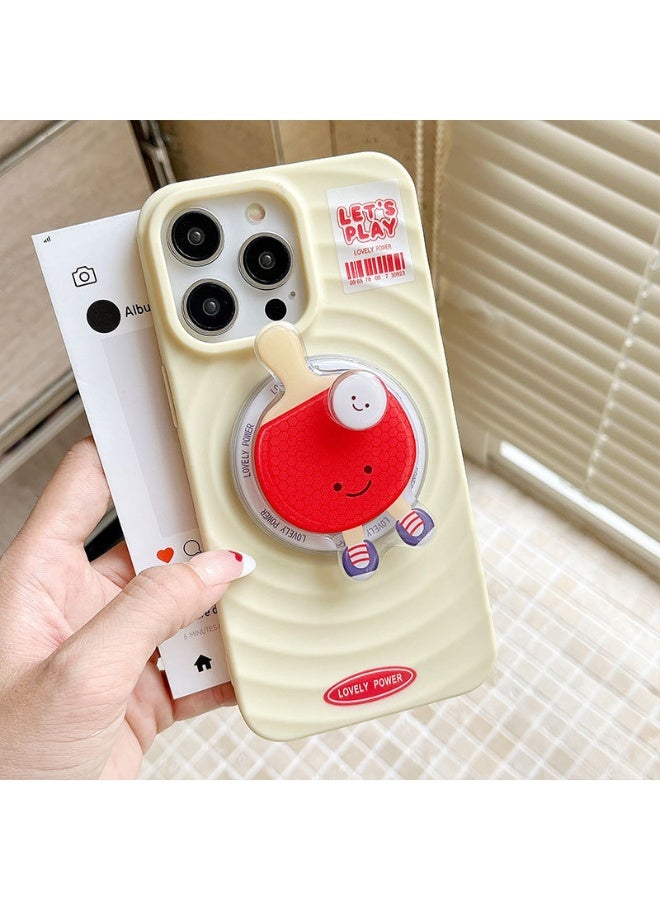 NIBEMINENT Table Tennis Badminton Protection Case With Magsafe For iPhone 16, Magnetic Yellow Shell With Magnetic Bracket With Rotating Ping Pong Ball