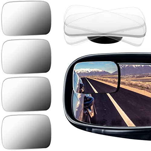 BBTO Blind Spot Car Mirror 4 Pack 360 Degree Glass Traffic Safety Rearview Mirror Rectangle Convex Spot Frameless Adjustable Self Adhesive Angle for Larger Image - Image 1