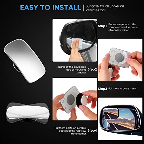 BBTO Blind Spot Car Mirror 4 Pack 360 Degree Glass Traffic Safety Rearview Mirror Rectangle Convex Spot Frameless Adjustable Self Adhesive Angle for Larger Image - Image 5