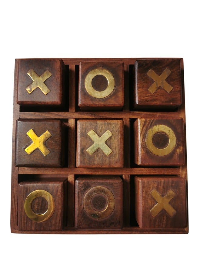 Handmade Nature Wood Tic Tac Toe Board Game Set ( 20 x 20 cm) - Image 1
