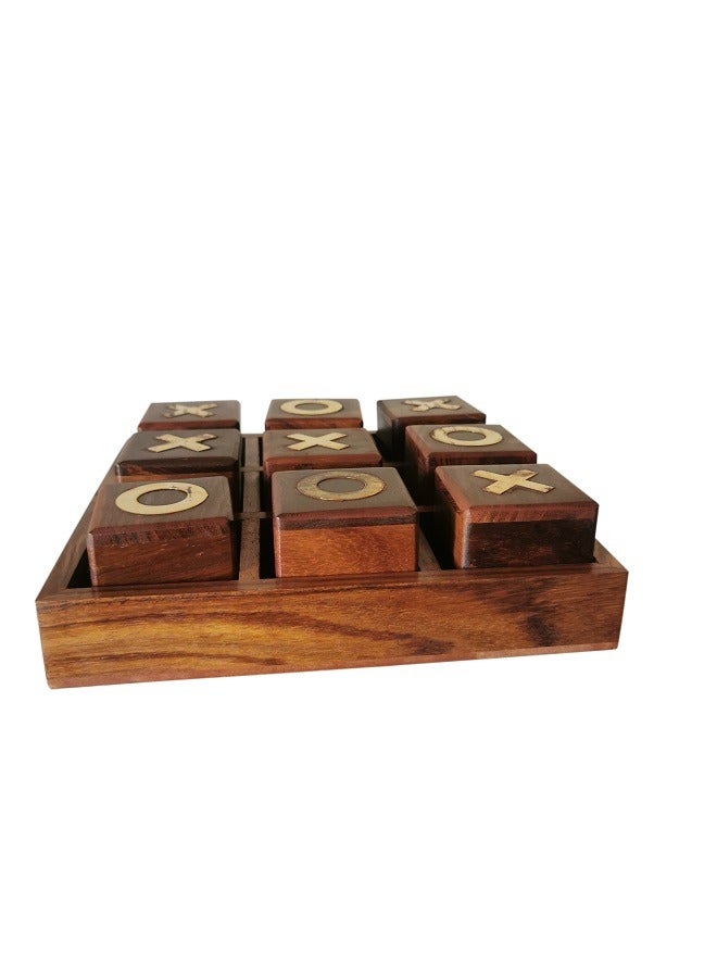 Handmade Nature Wood Tic Tac Toe Board Game Set ( 20 x 20 cm) - Image 2