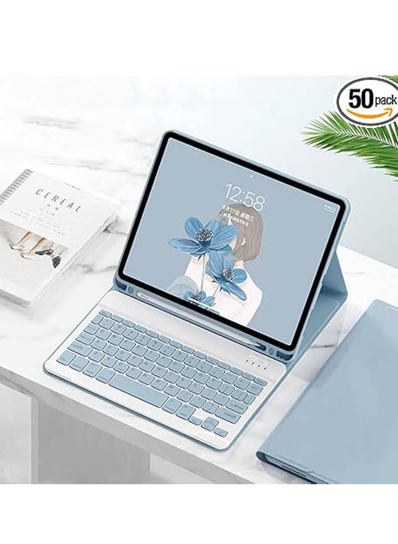 general Cute Color iPad Keyboard Case for 10.2''9th Generation/8th Gen/7th Gen/Air3/iPad Pro 10.5 - Protective Case with Pencil Holder and Bluetooth Detachable Keyboard (MistyBlue) - Image 1