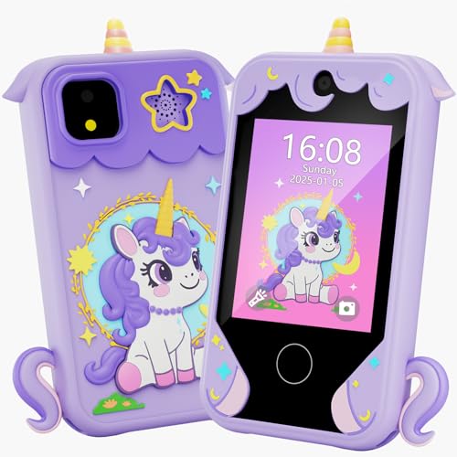 windpaint Kids Phone for Girl Toys Christmas Birthday Gifts for Age 310 Year Old Girls Boys Toys Kids Toddler Smart Phone Detective Educational Learning Toys with 28 Touchscreen Music Video Game Purple - Image 1
