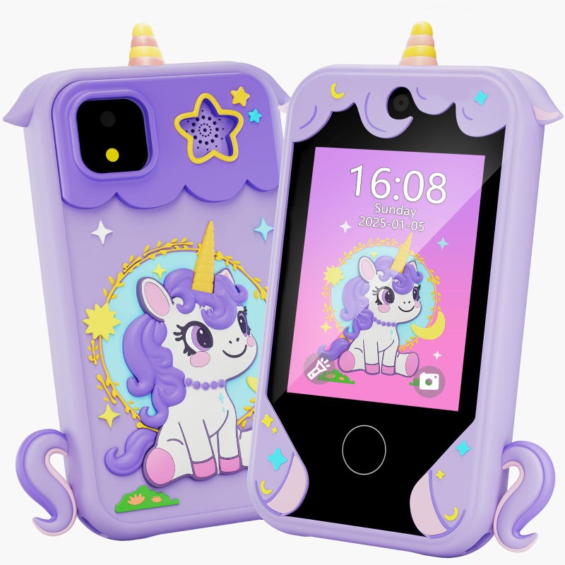 windpaint Kids Phone for Girl Toys Christmas Birthday Gifts for Age 310 Year Old Girls Boys Toys Kids Toddler Smart Phone Detective Educational Learning Toys with 28 Touchscreen Music Video Game Purple - Image 3