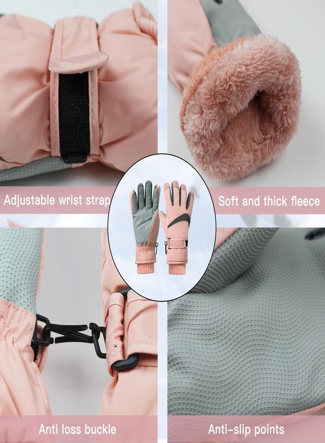 Feelorna Women Ski Gloves, Windproof Thermal Touchscreen Gloves Waterproof Surface and Fleece Lined Winter Warm Gloves for Skiing Cycling Riding Outdoor Sports (Pink) - Image 3