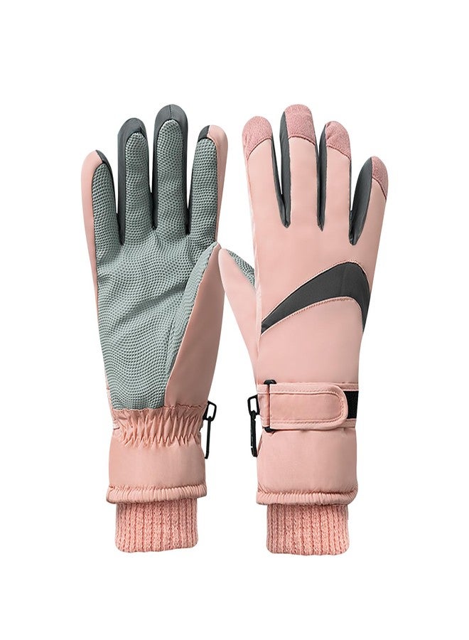 Feelorna Women Ski Gloves, Windproof Thermal Touchscreen Gloves Waterproof Surface and Fleece Lined Winter Warm Gloves for Skiing Cycling Riding Outdoor Sports (Pink) - Image 1