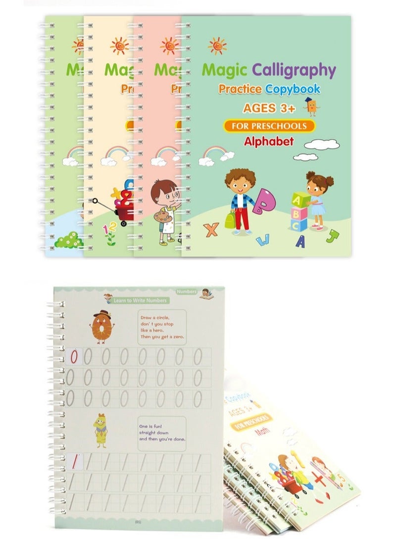 Sank Magic Magic Practice Copybook Reusable Handwriting Tracing Workbook Set, 4 Books with Magic Pen, Refills & Grip, Preschool Learning, Alphabet Number Math Drawing Writing Practice for Kids 3-6 Years - Image 3