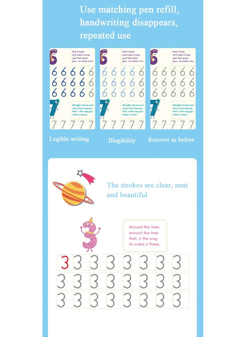 Sank Magic Magic Practice Copybook Reusable Handwriting Tracing Workbook Set, 4 Books with Magic Pen, Refills & Grip, Preschool Learning, Alphabet Number Math Drawing Writing Practice for Kids 3-6 Years - Image 4