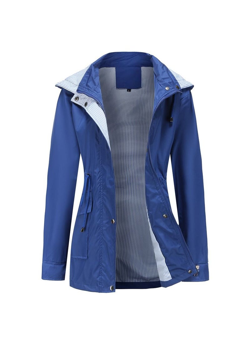 Loquat New Women's Autumn/Winter Detachable Hooded Windbreaker Blue  - Image 1