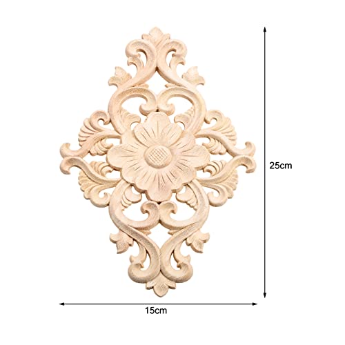 MUXSAM Wood Carved Appliques 1Pc Wooden Decorative Onlays MUXSAM Unpainted Furniture Center Decals for Cabinet Dresser Bed Door Wall Wardrobe Ceiling Decoration Home DIY Project 25x15cm984x59 - Image 3
