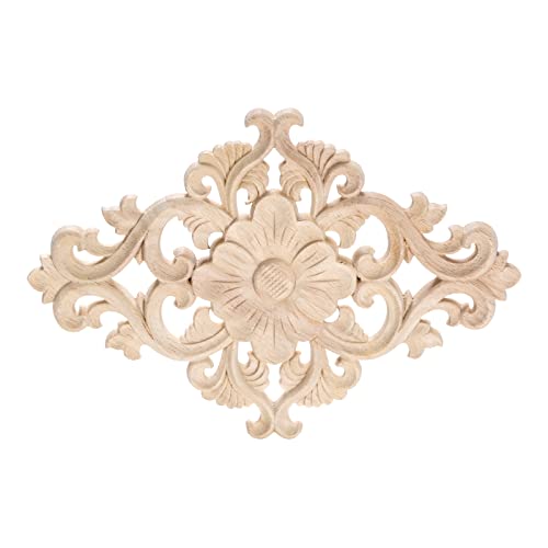 MUXSAM Wood Carved Appliques 1Pc Wooden Decorative Onlays MUXSAM Unpainted Furniture Center Decals for Cabinet Dresser Bed Door Wall Wardrobe Ceiling Decoration Home DIY Project 25x15cm984x59 - Image 1