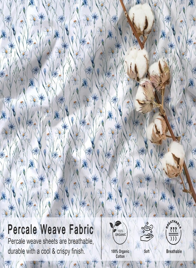 RUVANTI 100% Organic Cotton Sheets Queen Size, Percale Weave, GOTS Certified, 4-Piece Set, Deep Pocket 15", Crisp & Breathable, Soft Durable Bedding, Sábanas Algodón Orgánico - Daisy Bud - Image 4