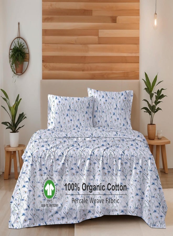 RUVANTI 100% Organic Cotton Sheets Queen Size, Percale Weave, GOTS Certified, 4-Piece Set, Deep Pocket 15", Crisp & Breathable, Soft Durable Bedding, Sábanas Algodón Orgánico - Daisy Bud - Image 3