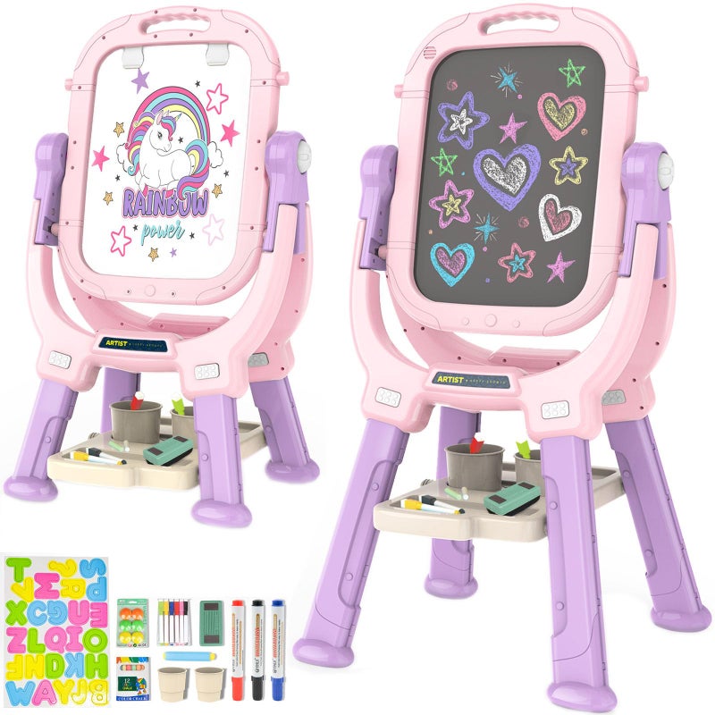 Victostar Easel for Kids Rotatable Double Sided Adjustable Standing Art Easel with Drawing  Writing Accessories for Kids Boys and Girls