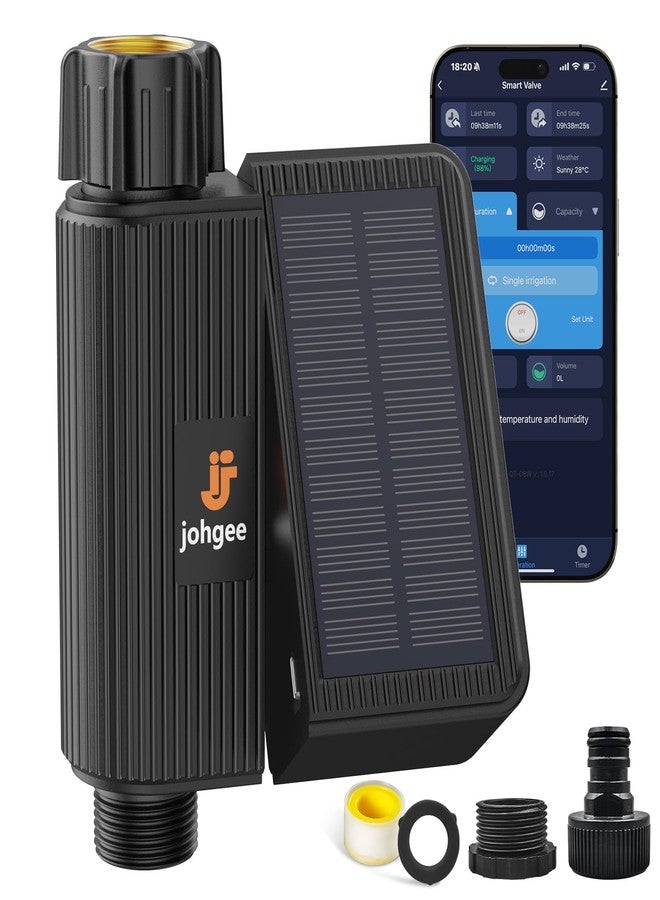 johgee Solar Smart WiFi Sprinkler Timer, WiFi Water Timer for Garden Hose with Rain Delay/Manual/Automatic, Alexa & Smart Life App, Solar Irrigation Sprinkler Controller for Lawns Yard - Image 1