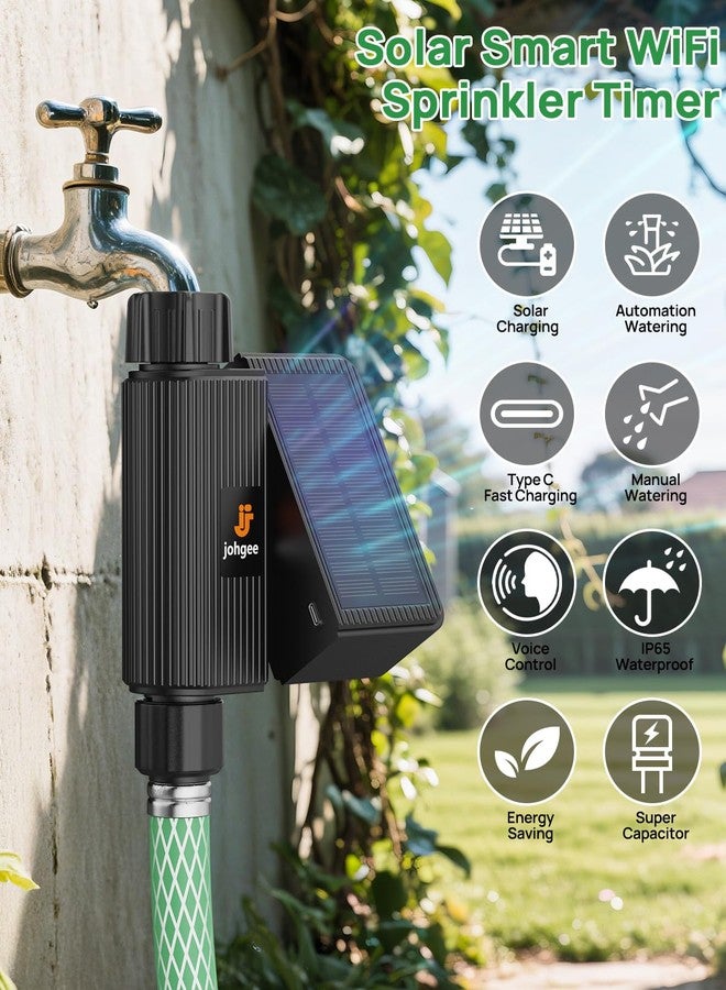 johgee Solar Smart WiFi Sprinkler Timer, WiFi Water Timer for Garden Hose with Rain Delay/Manual/Automatic, Alexa & Smart Life App, Solar Irrigation Sprinkler Controller for Lawns Yard - Image 2