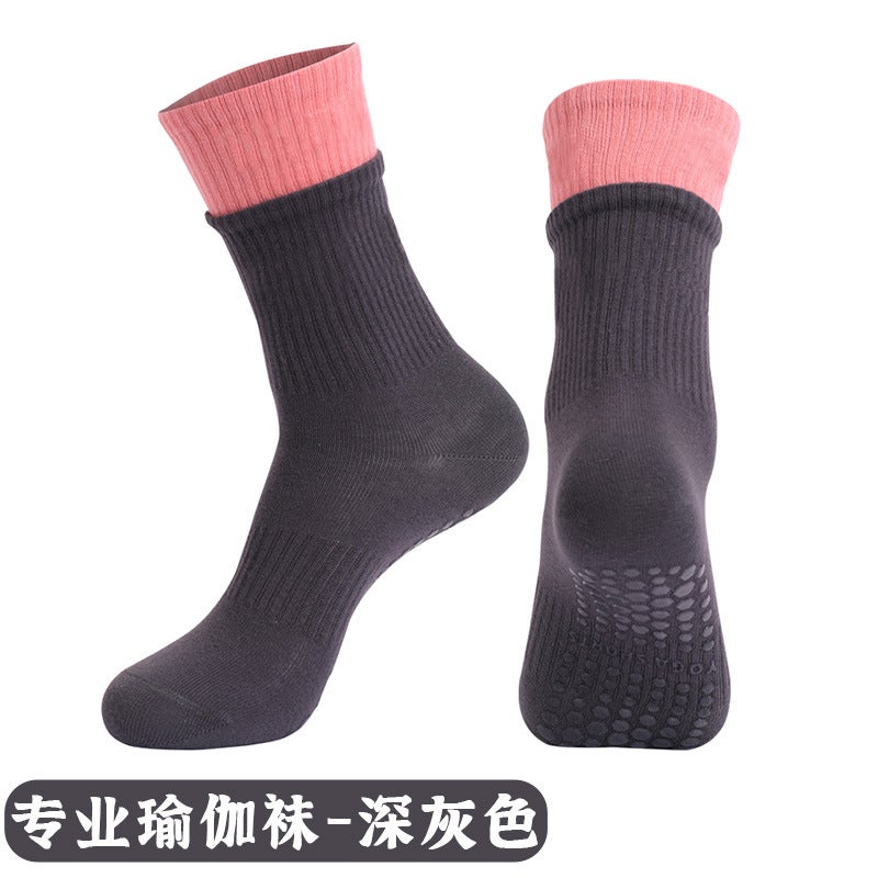 Generic Strap Yoga Socks Non-slip Professional Womens Medium Pilates Socks Short Towel Bottom Fitness Sports Floor Socks X75 dark gray [double socks, Pilates yoga socks]]
