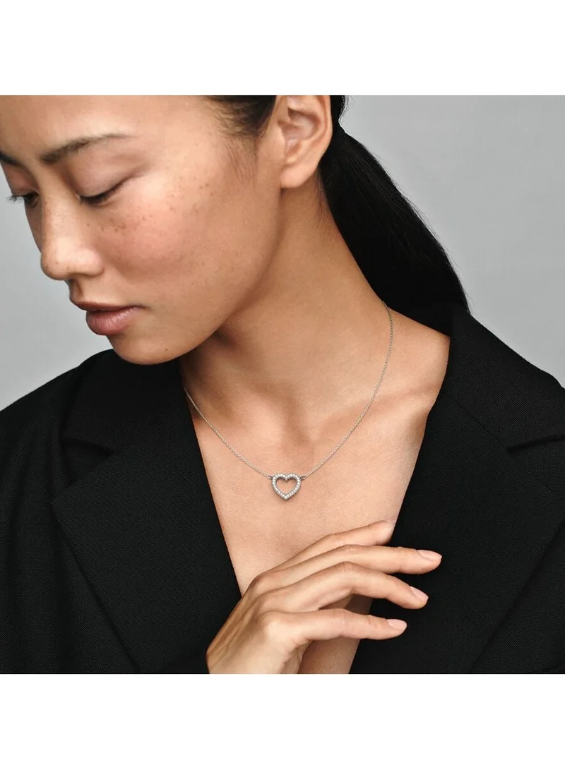 باندورا قلادة فضة على شكل قلب مع زركونيا مكعب شفاف،  سم