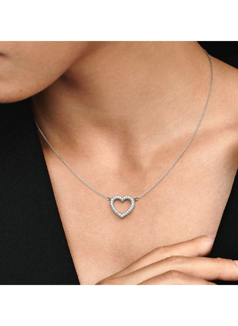 PANDORA Heart silver necklace with clear cubic zirconia, 45cm  - Image 3
