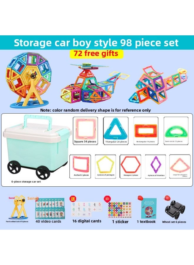 Educational Magnetic Building Blocks Children's Playtime Versatile Desktop Toy Kindergarten Park Ground Decoration Toy Wholesale-Color:Luxury Storage Car 98 Pieces Pure Magnetic Suit Boys - Image 1