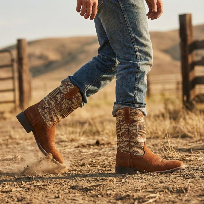 SUREWAY Cowboy Boots For Men - Mens Square Toe Western Boot With Flag,Oil/Slip Resistant,Durable Fashionable Classic Pull on 10 Inch Boots - Image 2