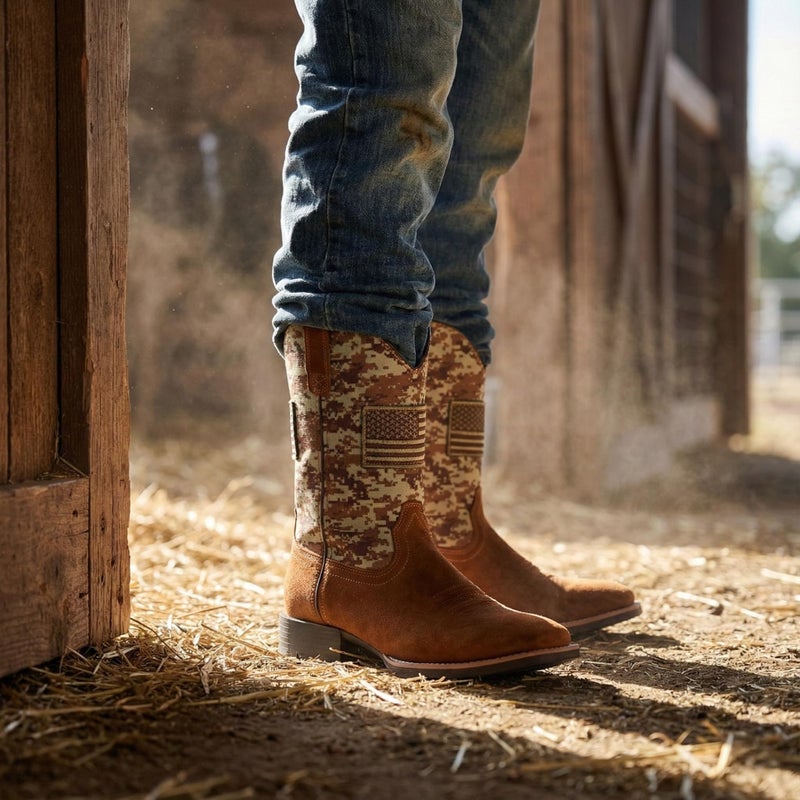 SUREWAY Cowboy Boots For Men - Mens Square Toe Western Boot With Flag,Oil/Slip Resistant,Durable Fashionable Classic Pull on 10 Inch Boots - Image 3