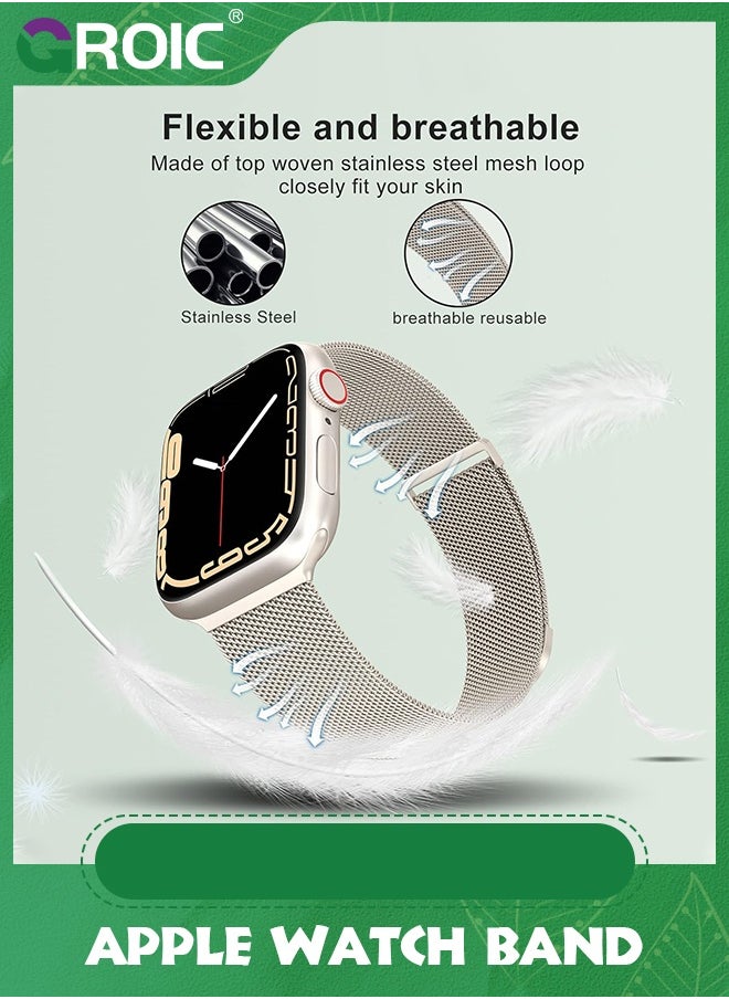 GROIC - Starlight Metal Magnetic Bands Compatible with Apple Watch Band Series 9, Ultra 2/Ultra, SE/SE 2nd Generation, 38mm 40mm 41mm Women and Men, Stainless Steel Magnetic Clasp - Image 1