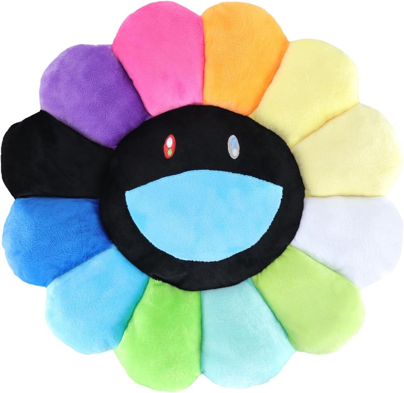 SNEPOO Smile Face Plush Rainbow Pillow, Sunflower Indie Decor Plush Pillow Soft & Comfortable Flower Floor Pillow for Home Reading Bed Room Decoration (40CM, Black Rainbow) - Image 1