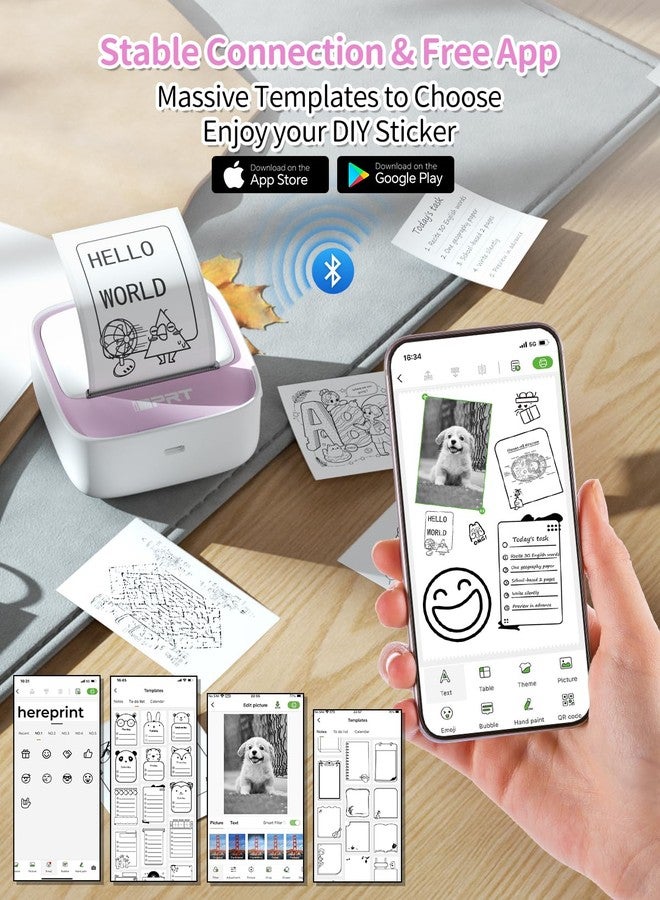 iDPRT Sticker Printer Portable Thermal Printer with 1 Roll Sticker Paper Bluetooth Inkless Printer Mini Label Maker for Study DIY Notes Mini Label Maker - Image 5