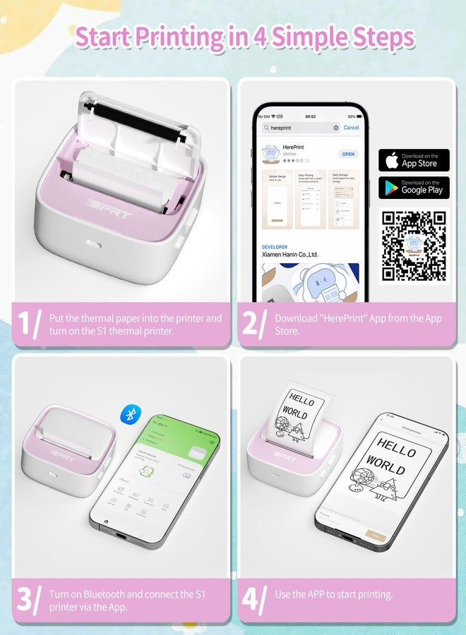 iDPRT Sticker Printer Portable Thermal Printer with 1 Roll Sticker Paper Bluetooth Inkless Printer Mini Label Maker for Study DIY Notes Mini Label Maker - Image 3