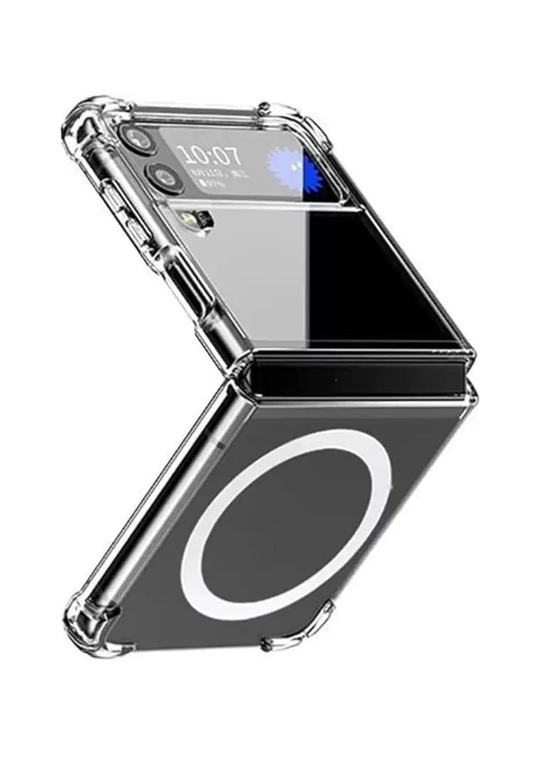 DUSALA For Samsung Galaxy Z flip 4 Clear Magnetic Cover Mag Safe Compatible Clear Hard Back Case Shockproof Silicone Frame Edge Bumper Slim Case for Samsung Galaxy Z flip4 (Samsung Galaxy Z Flip 4) - Image 1