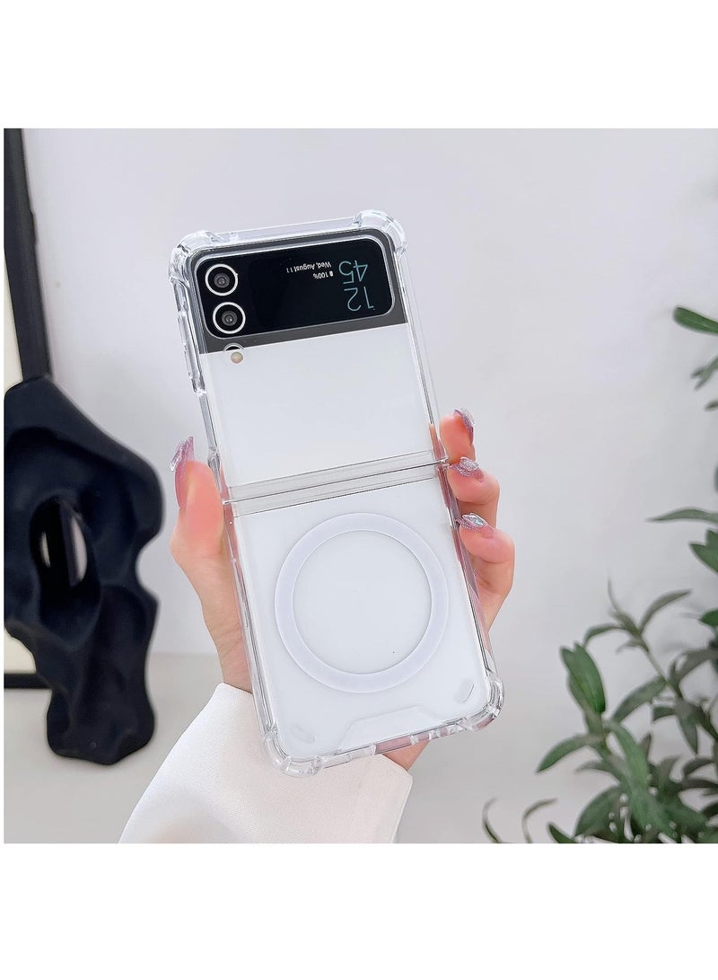 DUSALA For Samsung Galaxy Z flip 4 Clear Magnetic Cover Mag Safe Compatible Clear Hard Back Case Shockproof Silicone Frame Edge Bumper Slim Case for Samsung Galaxy Z flip4 (Samsung Galaxy Z Flip 4) - Image 3