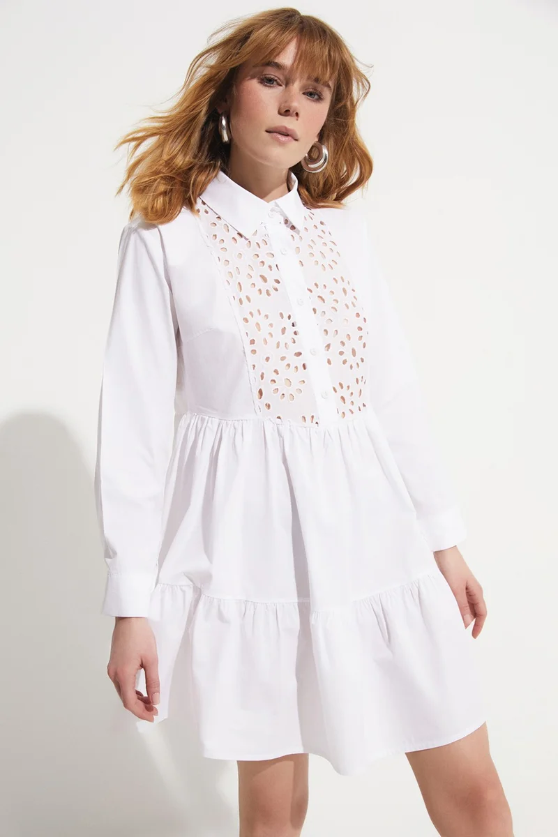 جون Guipure Detailed Shirt Dress