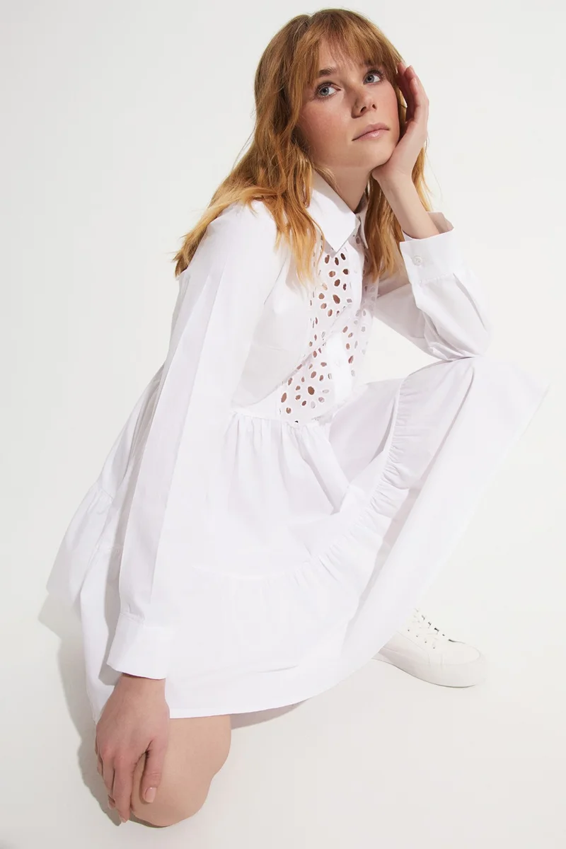 جون Guipure Detailed Shirt Dress