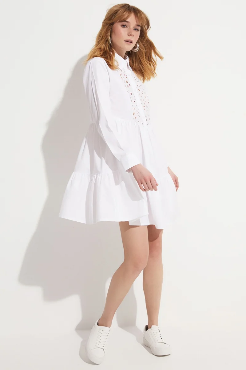 جون Guipure Detailed Shirt Dress