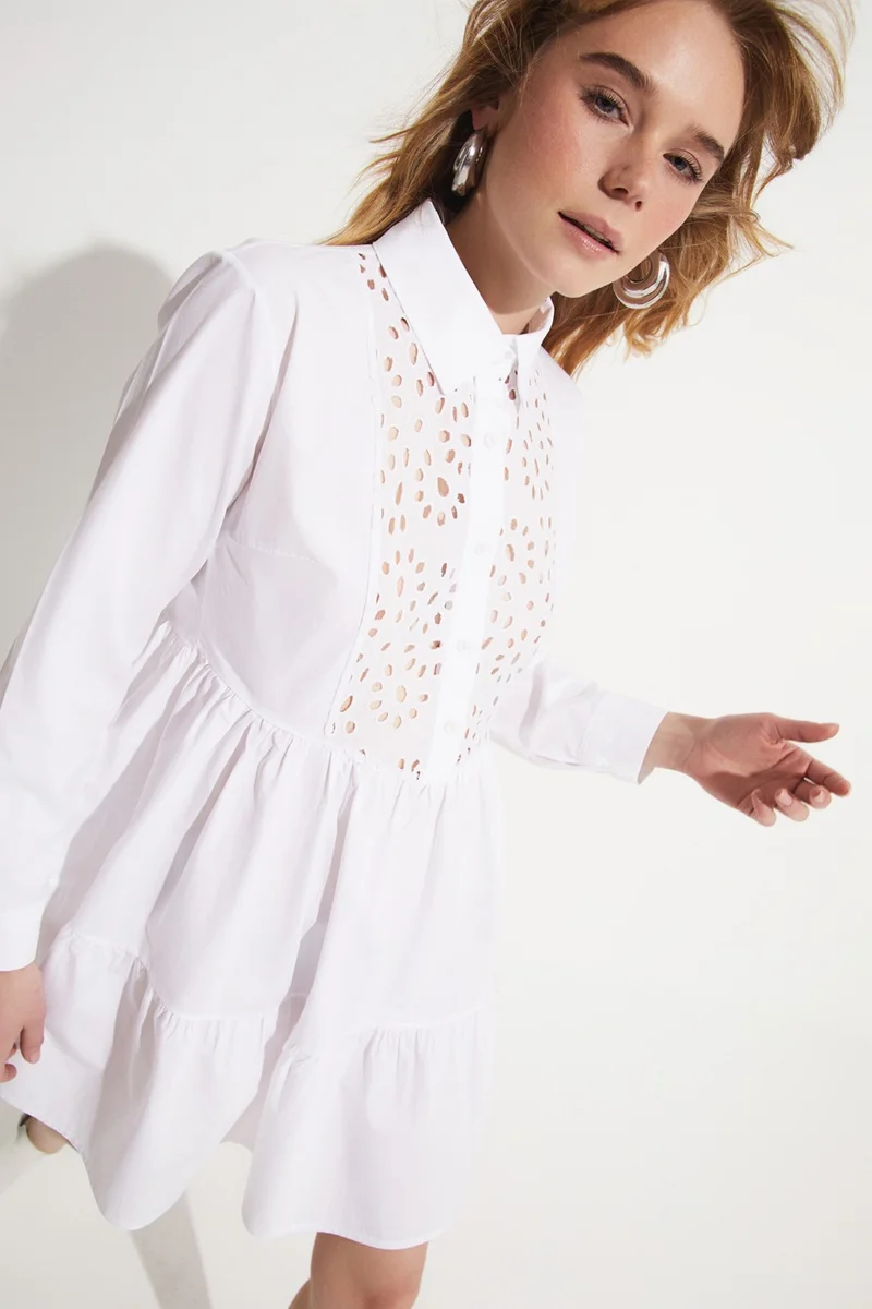 جون Guipure Detailed Shirt Dress